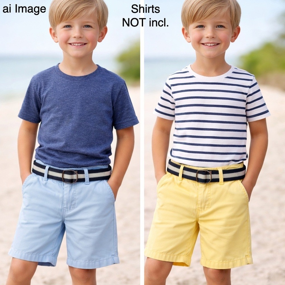 The Childrens Place Boys Shorts Set 2 Pairs Light Blue Yellow Belt Size 6 Preppy